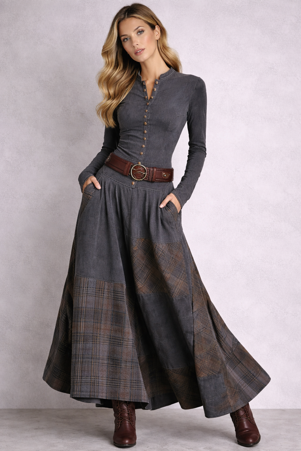 Azucena | Vestido Maxi de Ante con Cinturón