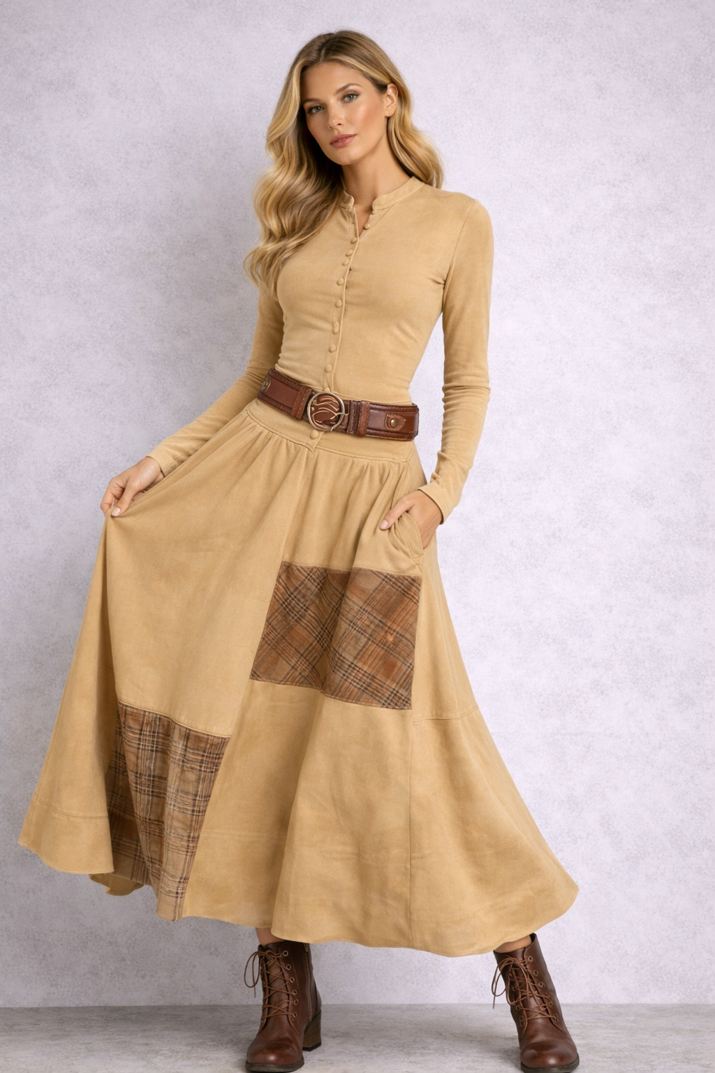 Azucena — Suede Maxi Dress with Belt