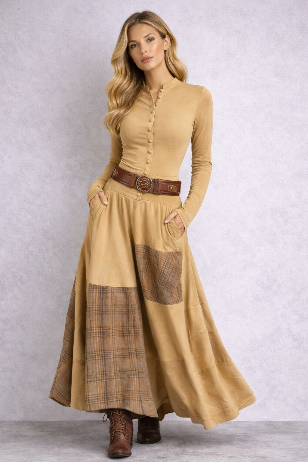 Azucena — Suede Maxi Dress with Belt