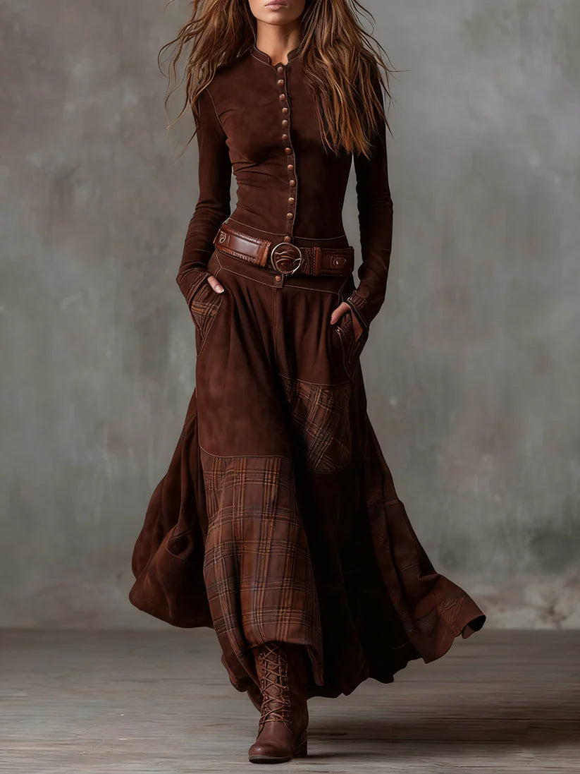 Azucena — Suede Maxi Dress with Belt