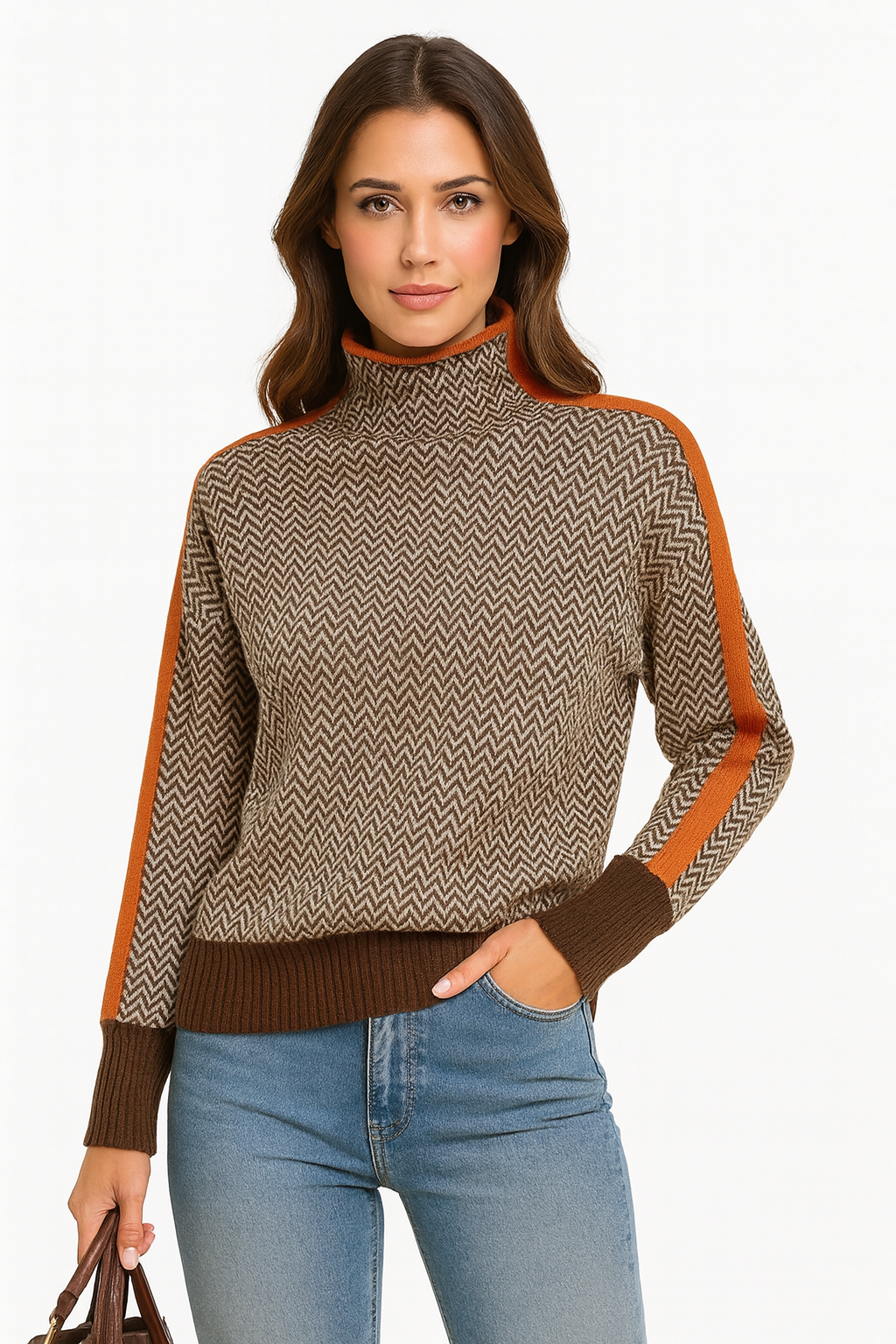 Amaya GeoKnit – Suéter de Cuello Alto